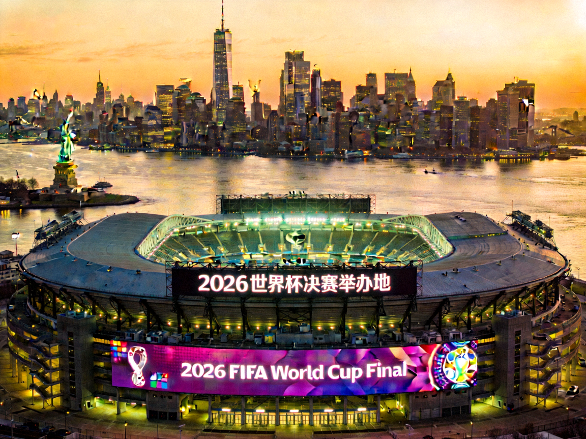 纽约曼哈顿天际线与大都会人寿体育场，2026世界杯决赛举办地