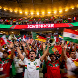 2026世界杯16强赛第三日，球迷在看台上欢呼